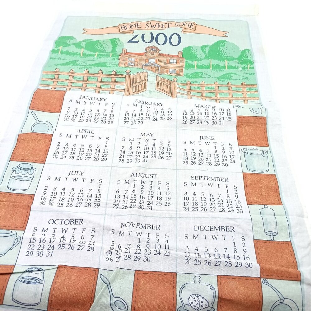 Vintage 2000 Home Sweet Home Calendar Tea Towel